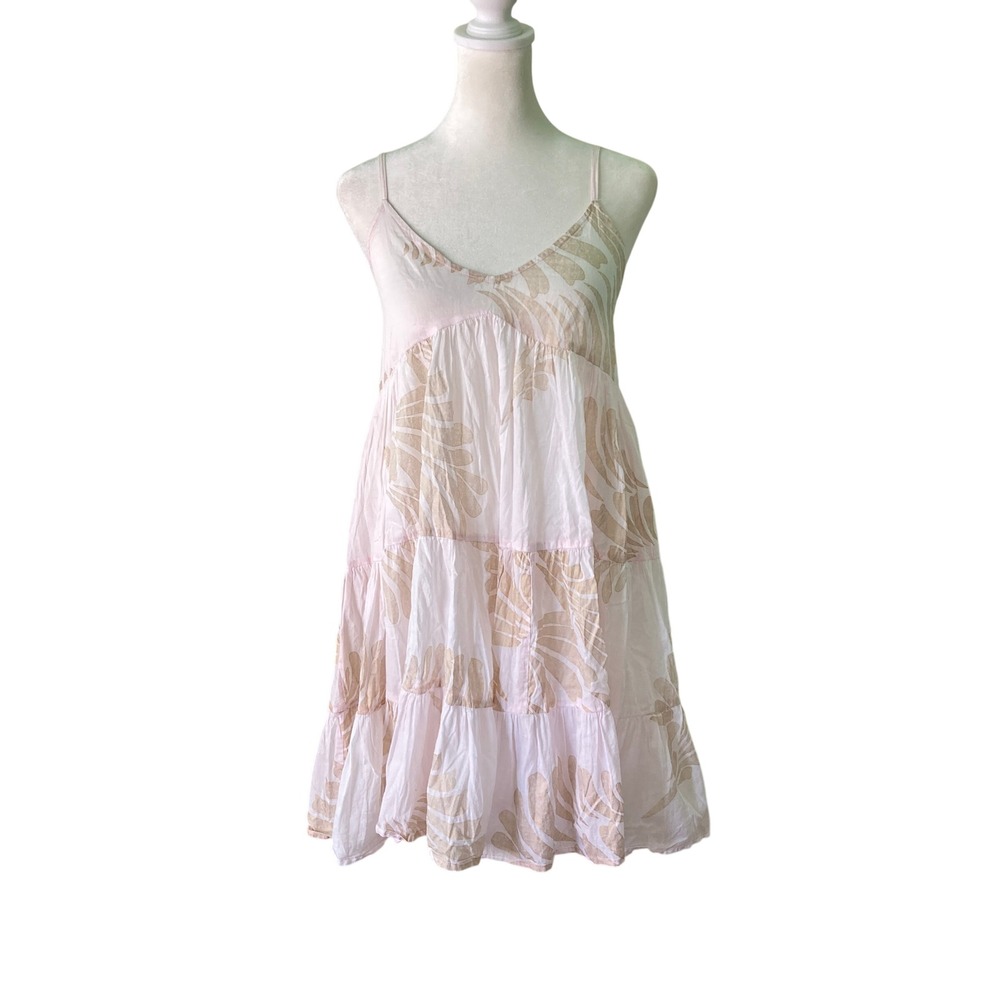 Debbie Katz South Beach‎ White Gold Cotton Mini Dress Coverup Boho Tier (Size S)